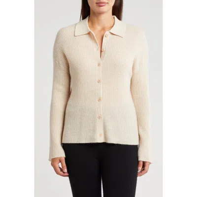 Magaschoni Ribbed Cashmere Button Front Cardigan In Creamy Heather