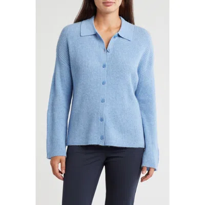 Magaschoni Ribbed Cashmere Button Front Cardigan In Blue