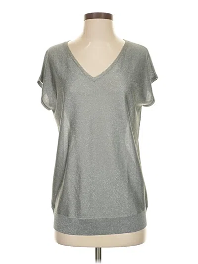 Pre-owned Magaschoni Short Sleeve Top Gray Metallic Pattern V Neck Tops