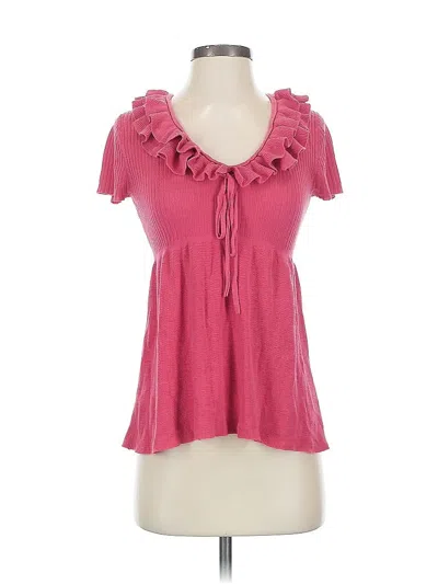 Pre-owned Magaschoni Short Sleeve Top Pink Solid Pattern Sweetheart Neckline Tops