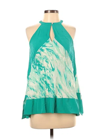 Pre-owned Magaschoni Sleeveless Silk Top Teal Halter Neckline Tops