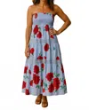Magazine Clothing Jade Big Flower Print Dress In Periwinkle And Red In Multi