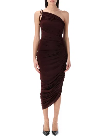 Magda Burtym Asymmetrical Draped Midi Dress In Size 36 In Burgundy