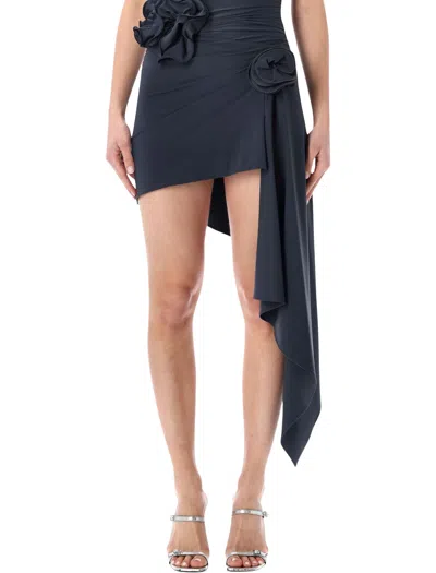 Magda Burtym Asymmetrical Swim Skirt With Floral Appliqué - Size 36 In Gray
