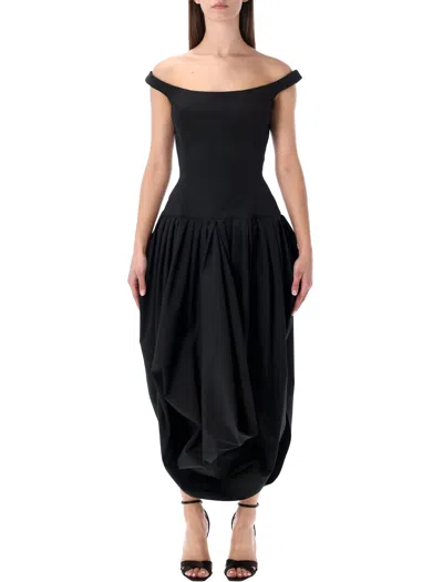 Magda Burtym Draped Off-shoulder Gown In Black