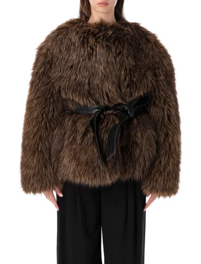 Magda Burtym Faux Fur Belted Coat In Multi