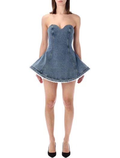 Magda Burtym Feminine Strapless Mini Bustier Dress In Blue