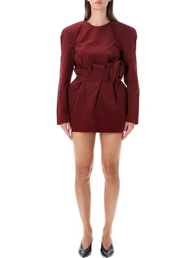 Magda Burtym Long Sleeve Mini Dress With Sculpted Waist In Red