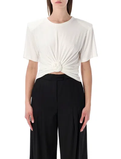 Magda Burtym Refined Women's Knotted T-shirt With Removable Shoulder Pads - Size 36 In White