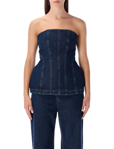 Magda Burtym Strapless Denim Corset Top In Blue