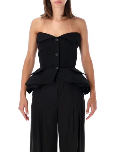 Magda Burtym Strapless Peplum Button-front Top In Nero