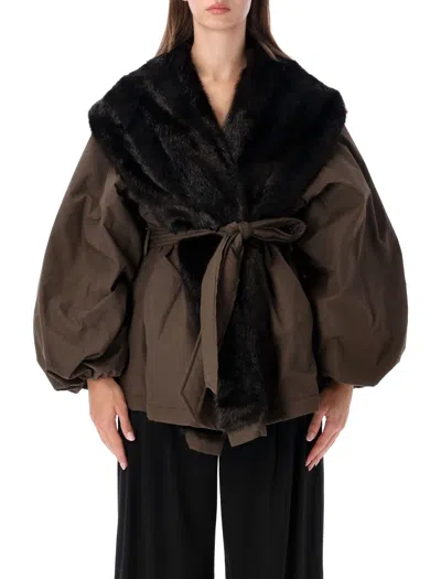 Magda Burtym Women's Faux Fur Trim Wrap Coat In Brown