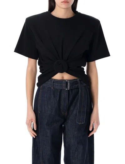 Magda Burtym Women's Ribbed T-shirt With Front Knot And Detachable Shoulder Pads (size 36) In Black