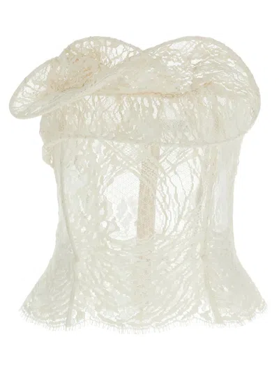 Magda Butrym Ruffled Lace Corset Top In White