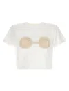 Magda Butrym Cropped Cotton T-shirt With Unique Front Embroidery In White