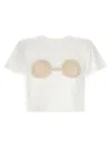 Magda Butrym Cropped Cotton T-shirt With Unique Front Embroidery In White