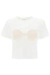 Magda Butrym Cropped Cotton T-shirt With Unique Front Embroidery In White (white)