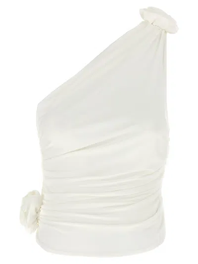 Magda Butrym One-shoulder Top With 3d Floral Applications In Neutral