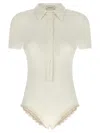 Magda Butrym Lace Trim Short Sleeves Bodysuit In Gray