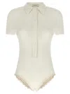 Magda Butrym Lace Trim Short Sleeves Bodysuit In Neutral