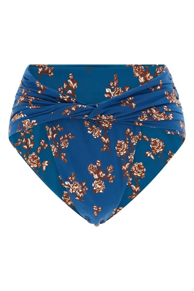 Magda Butrym High Waist Floral Bikini Briefs Ruched In Blue