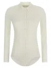 Magda Butrym Long-sleeve Tricot Polo Bodysuit In White