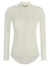 Magda Butrym Long-sleeve Tricot Polo Bodysuit In White