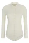 Magda Butrym Long-sleeve Tricot Polo Bodysuit In White