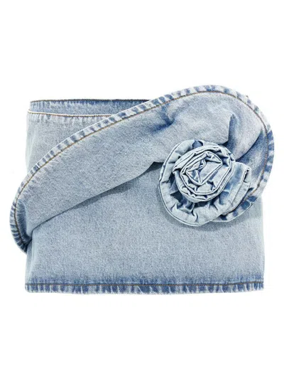 Magda Butrym Floral Appliqué Denim Mini Skirt In In Blue