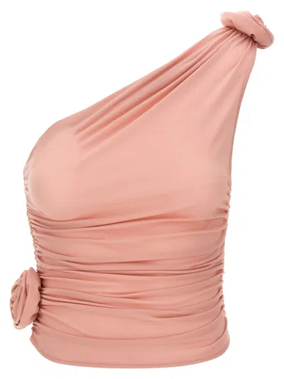 Magda Butrym Womens Pink One-shoulder Floral Stretch-woven Top