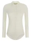 Magda Butrym Long-sleeve Tricot Polo Bodysuit In White