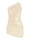 Magda Butrym Mini Crochet Lace Dress With Asymmetric Hem In Gold