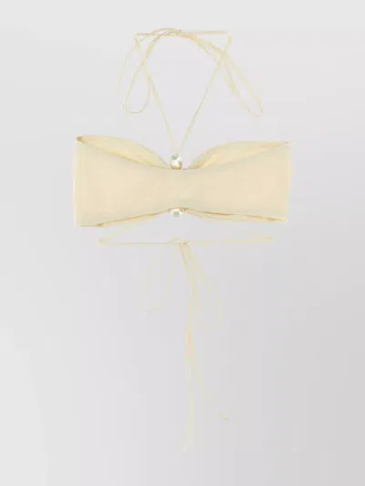 Magda Butrym '03 Halter Neck Bikini Top With Pearl Embellishment' In Neutral