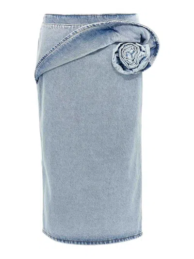 Magda Butrym '03' High Waist Midi Wrap Skirt With Floral Embellishment In Blue
