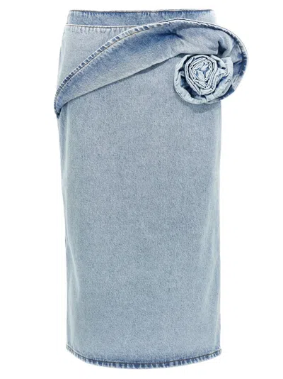 Magda Butrym '03' High Waist Midi Wrap Skirt With Floral Embellishment In Blue