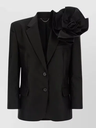 Magda Butrym Single-breasted Cotton Blazer With Removable Flower Brooch In Black