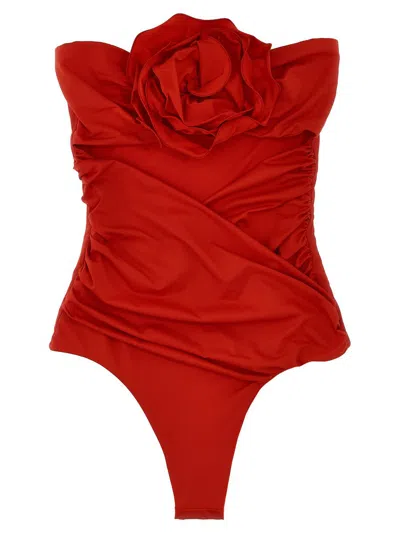 Magda Butrym '04' Strapless Floral Applique One-piece Swimsuit