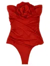 Magda Butrym '04' Strapless Floral Applique One-piece Swimsuit In Red