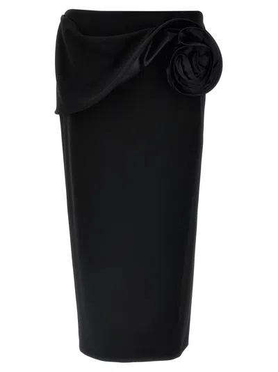 Magda Butrym Midi Skirt With Maxi 3d Floral Detail In Black