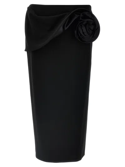 Magda Butrym Midi Skirt With Maxi 3d Floral Detail In Black