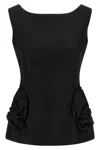 Magda Butrym Hourglass Black Top With 3d Floral Details In Black