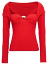 Magda Butrym Ribbed Viscose Blend Sweater With Sweetheart Neckline In Red