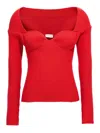 Magda Butrym Ribbed Viscose Blend Sweater With Sweetheart Neckline In Red