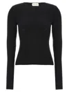 Magda Butrym Ribbed Viscose-blend Sweater With Sculptural Chest Detail In Black