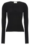 Magda Butrym Ribbed Viscose-blend Sweater With Sculptural Chest Detail In Black