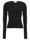 Magda Butrym Ribbed Viscose-blend Sweater With Sculptural Chest Detail In Black
