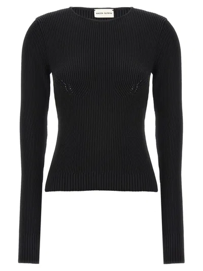 Magda Butrym Ribbed Texture Knitwear Sweater With Fitted Silhouette In Black