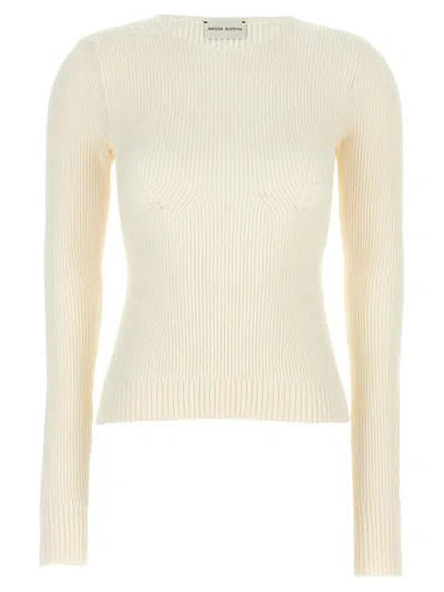 Magda Butrym White Round Neckline Sweater In Beige