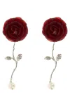 Magda Butrym Red Rose Stem Earrings With Pearl Drop In Red
