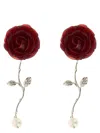Magda Butrym Red Rose Stem Earrings With Pearl Drop In Red